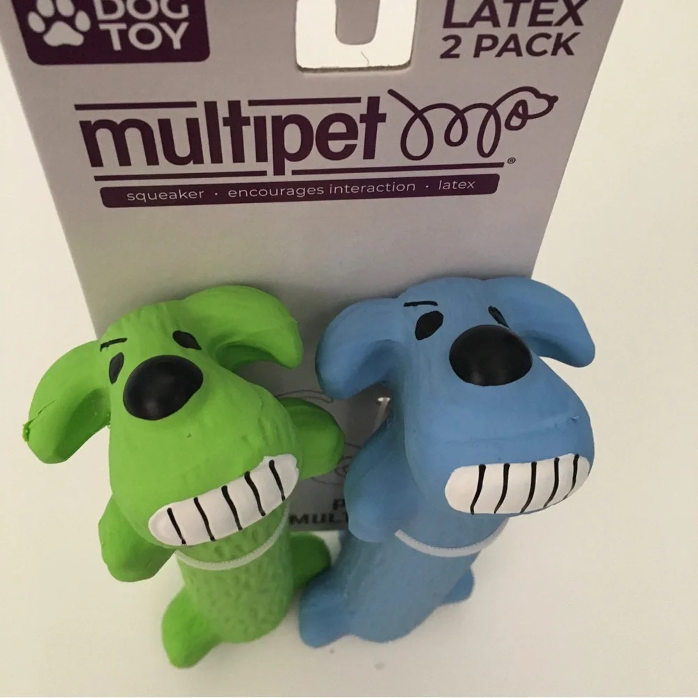 Dog Toy 2 Latex Squeakers Blue and Green 6” Fetch Toss Play NEW | Multipet